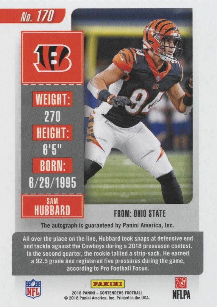Sam Hubbard 2018 Contenders Ticket Stub Auto Autograph RC Bengals 46/94