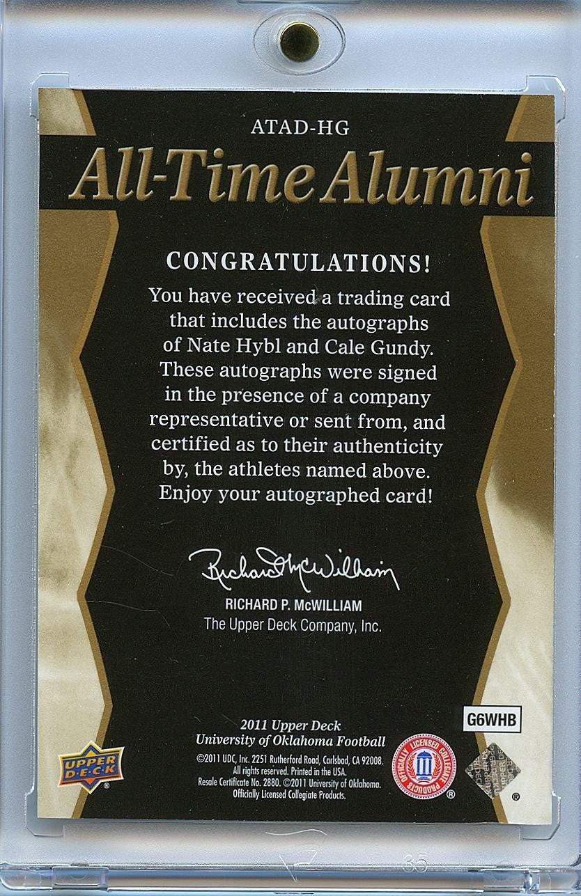 Nate Hybl / Cale Gundy 2011 Upper Deck GOLD Auto Autograph Oklahoma Sooners 4/20