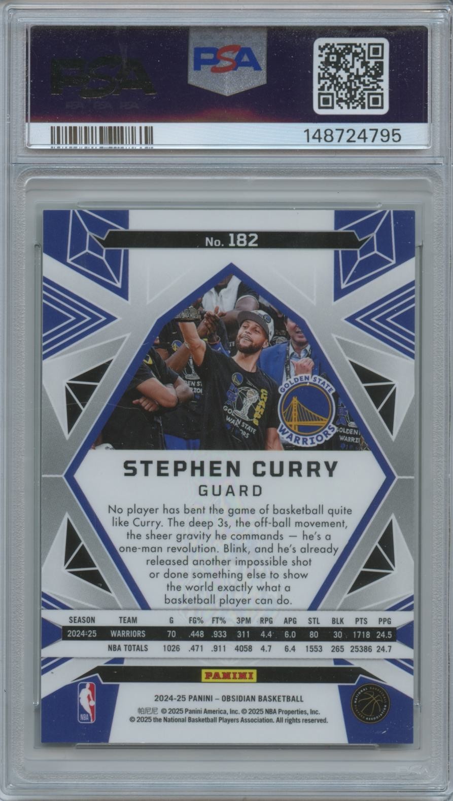 Stephen Curry 2024-25 Obsidian Electric Caldera SSP Golden State Warriors PSA 9