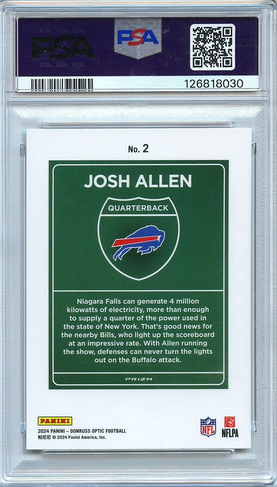 Josh Allen 2024 Optic Downtown SSP CASE HIT Buffalo Bills PSA 9