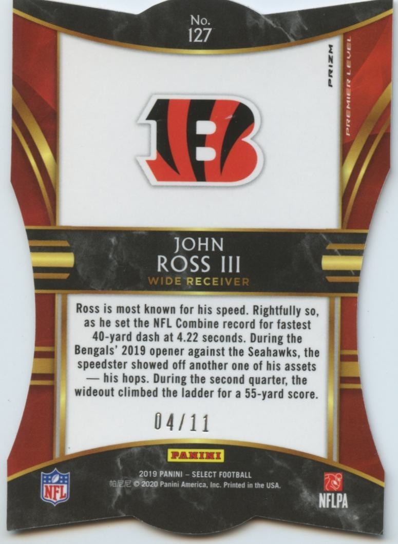 John Ross III 2019 Select Orange Pulsar Prizm SSP Cincinnati Bengals 4/11
