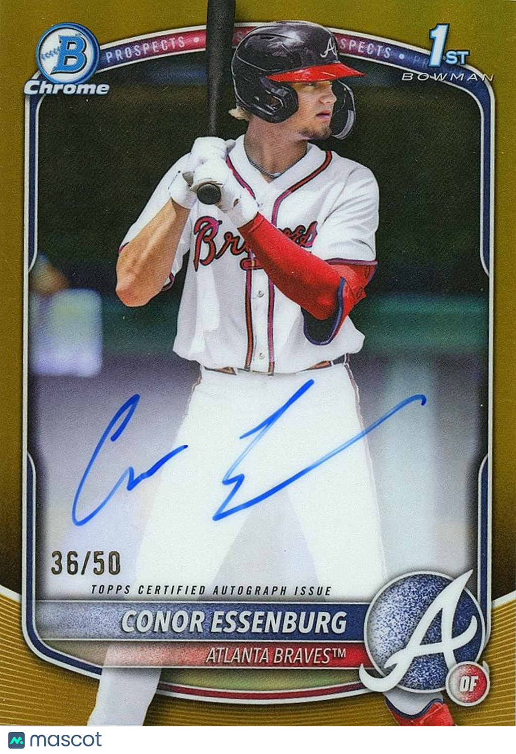 Conor Essenburg 2025 Bowman Chrome 1st GOLD Auto Autograph Atlanta Braves 36/50