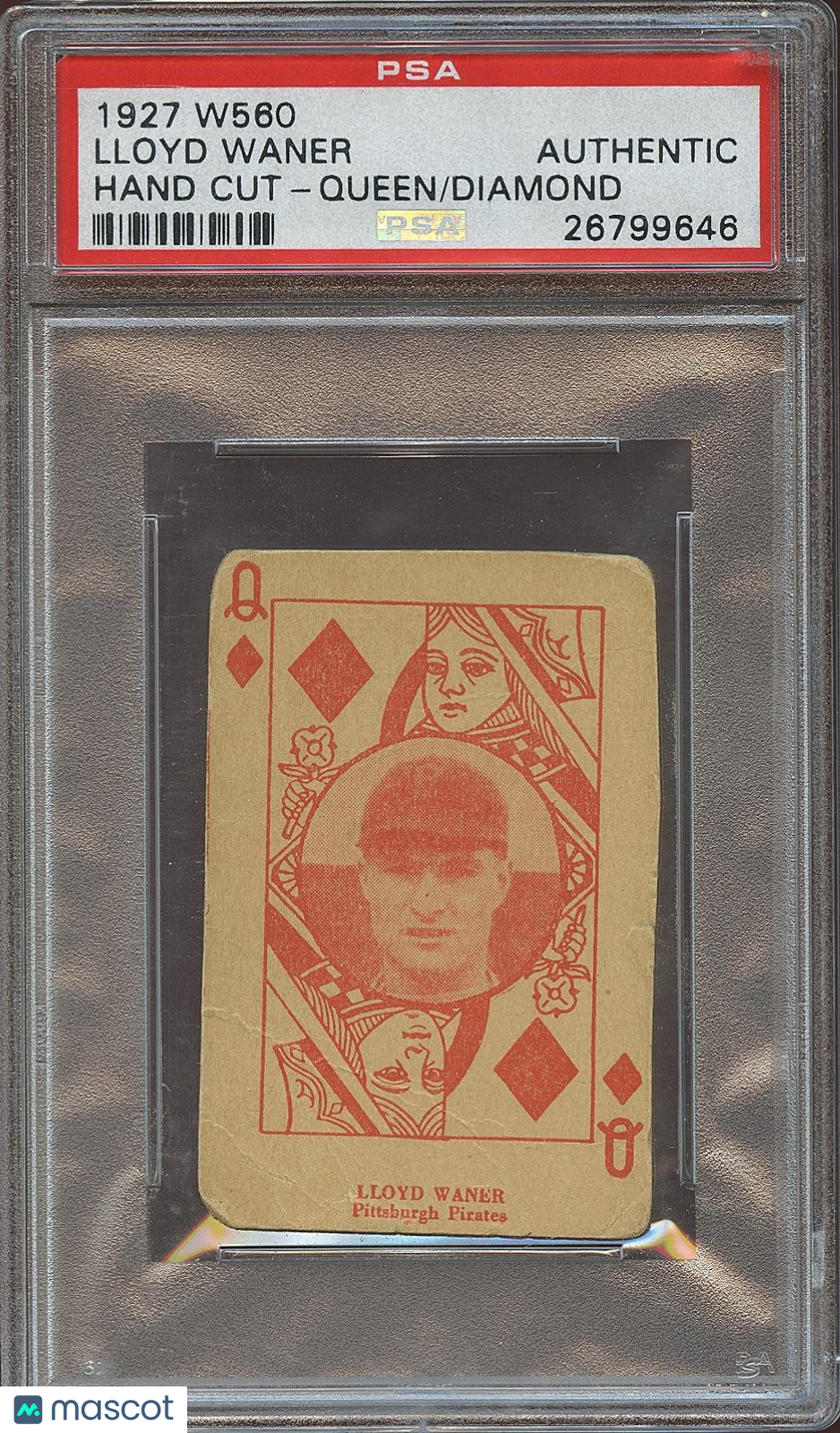 Lloyd Waner 1927 W560 Hand Cut Queen / Diamond Pittsburgh Pirates PSA Authentic