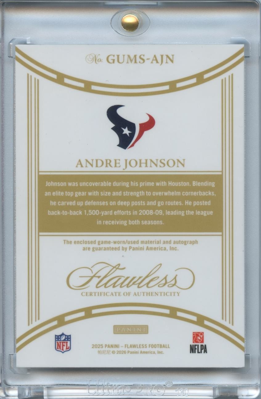 Andre Johnson 2025 Flawless Auto Autograph Game Worn Patch Houston Texans 15/15