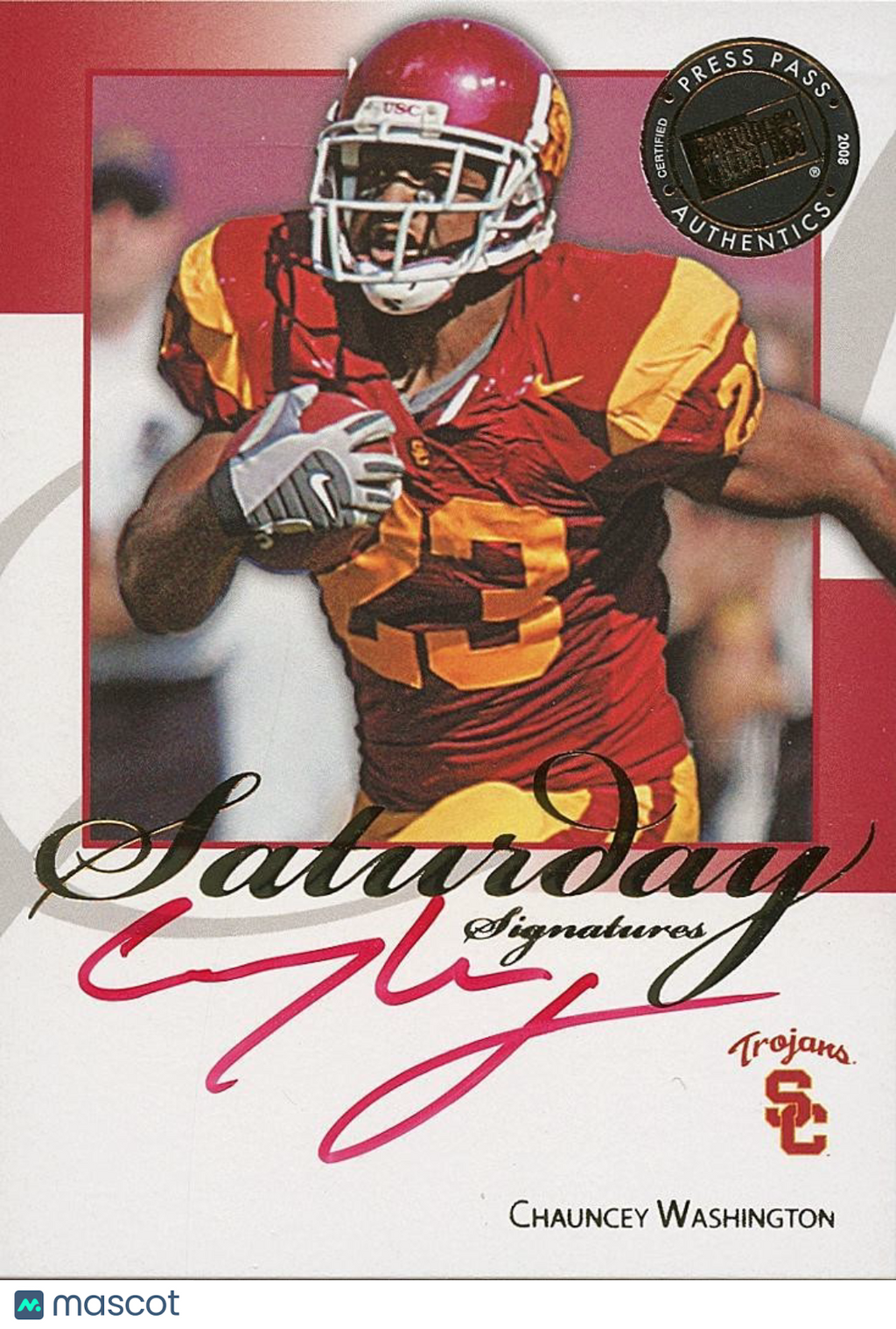 Chauncey Washington 2008 Press Pass Red Ink Auto Autograph RC SSP USC Trojans