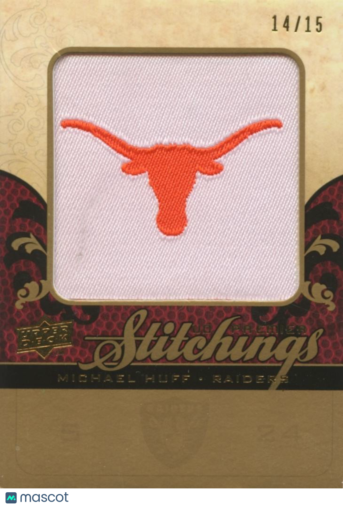 Michael Huff 2008 Upper Deck Stitchings Logo Patch Texas Longhorns 14/15