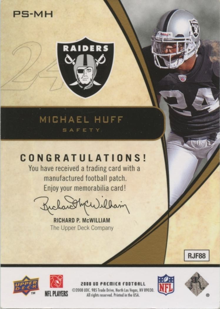 Michael Huff 2008 Upper Deck Stitchings Logo Patch Texas Longhorns 14/15
