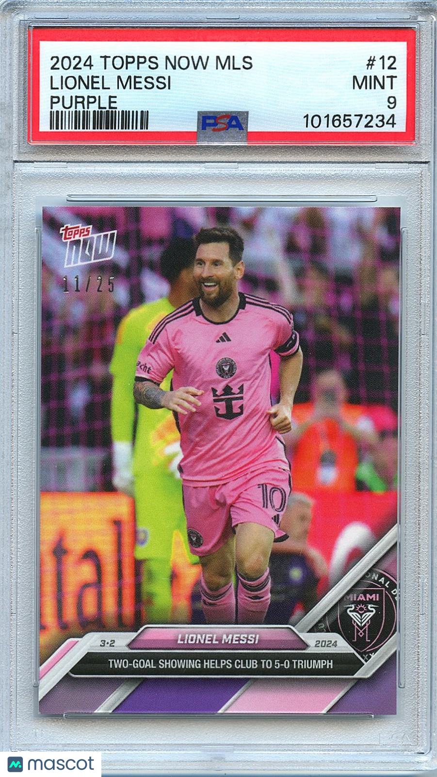 Lionel Messi 2024 Topps Now Purple Two-Goal Showing Miami #12 11/25 PSA 9