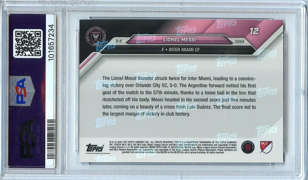 Lionel Messi 2024 Topps Now Purple Two-Goal Showing Miami #12 11/25 PSA 9
