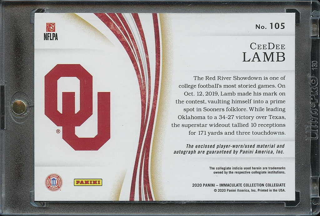 Ceedee Lamb 2020 Immaculate Auto Autograph LOGO Patch RC OU Sooners 4/5