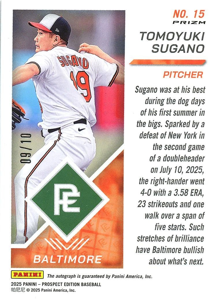 Tomoyuki Sugano 2025 Prospect Edition GOLD Auto Autograph RC Orioles 9/10