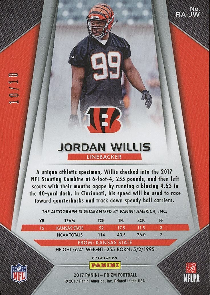 Jordan Willis 2017 Prizm GOLD Prizm Auto Autograph RC Cincinnati Bengals 10/10
