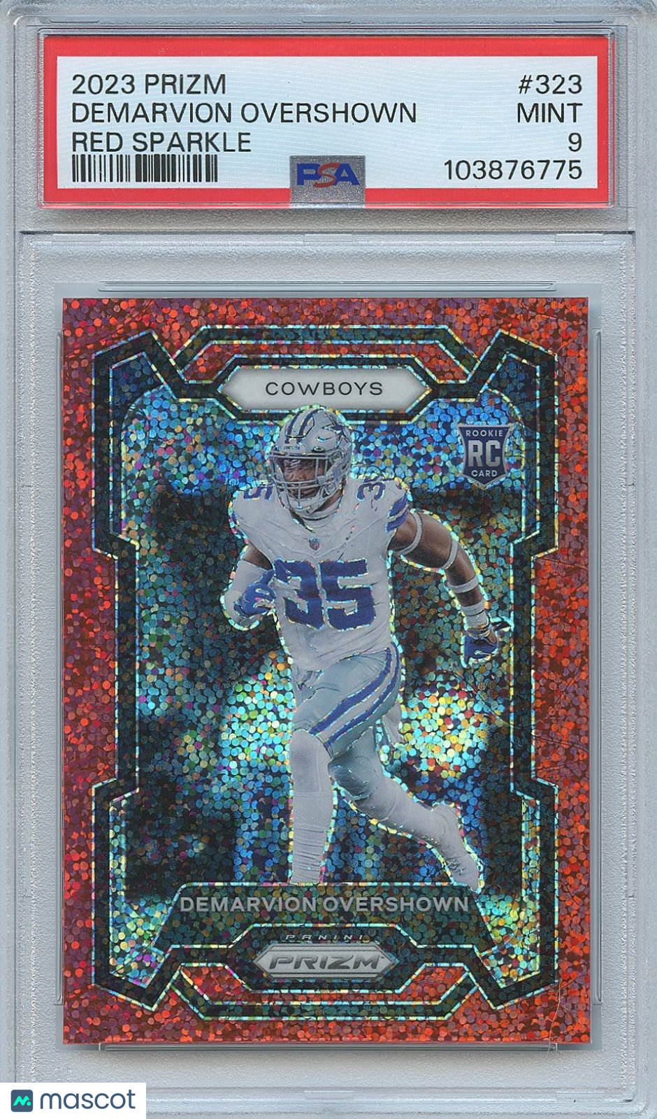 Demarvion Overshown 2023 Prizm Red Sparkle Prizm SSP Dallas Cowboys PSA 9
