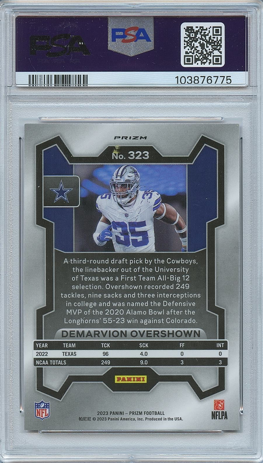 Demarvion Overshown 2023 Prizm Red Sparkle Prizm SSP Dallas Cowboys PSA 9