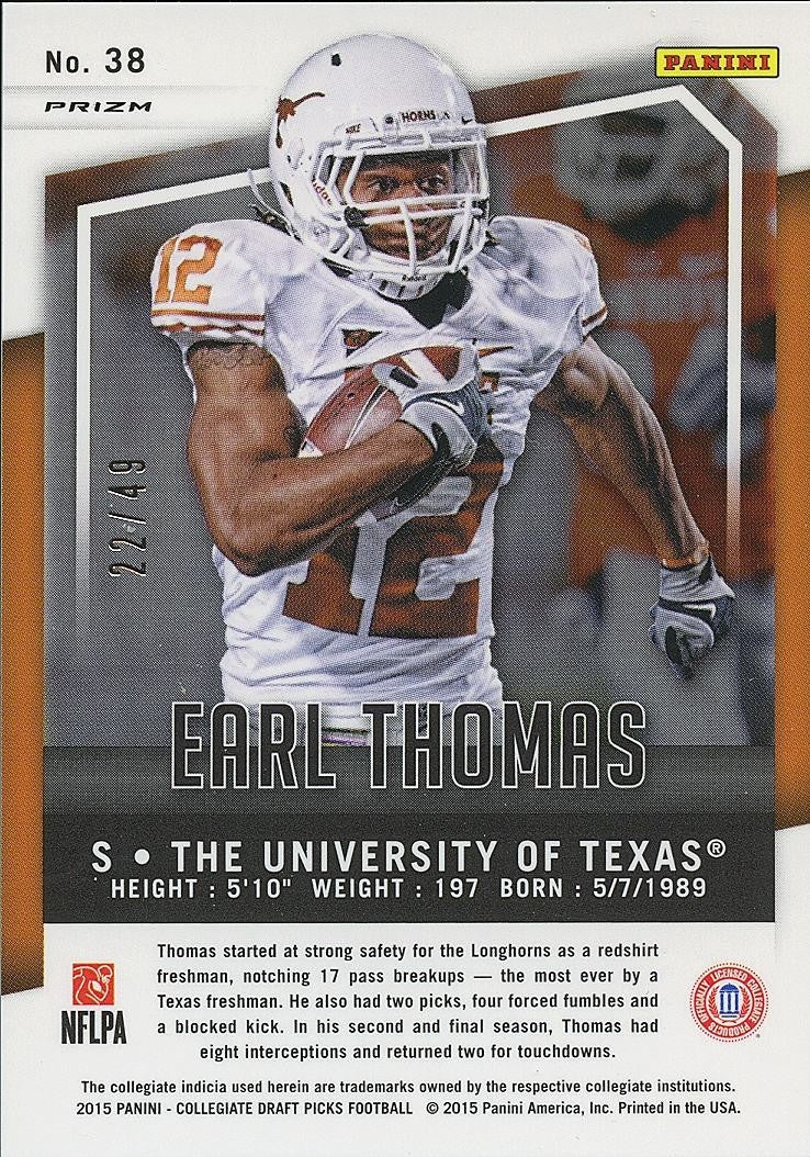 Earl Thomas 2015 Prizm Draft Tie-Dye Prizm Texas Longhorns Seahawks 22/49