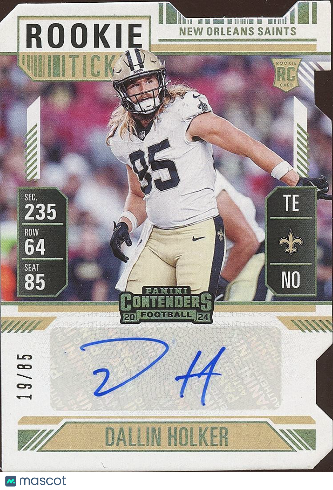 Dallin Hooker 2024 Contenders Ticket Stub Auto Autograph RC Saints 19/85