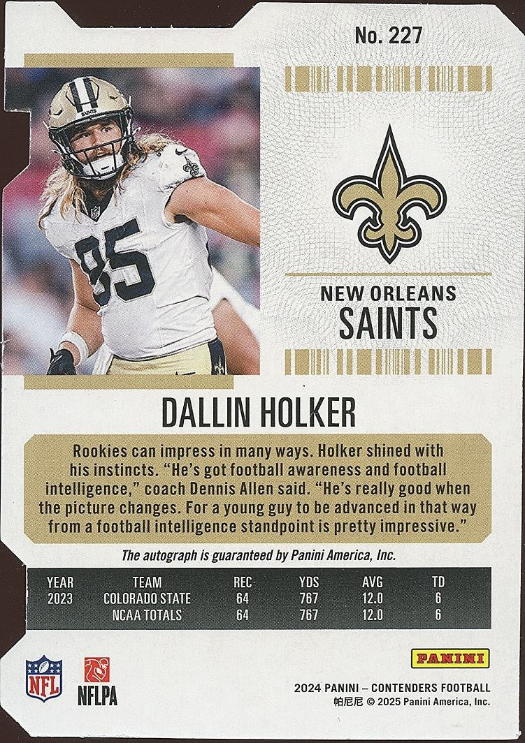 Dallin Hooker 2024 Contenders Ticket Stub Auto Autograph RC Saints 19/85