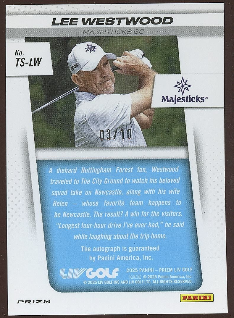 Lee Westwood 2025 Prizm LIV Golf GOLD Auto Autograph 3/10 Majesticks