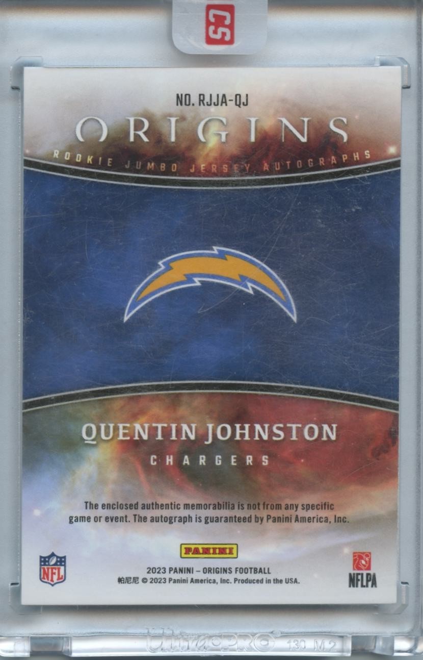 Quentin Johnston 2023 Origins Auto Autograph Patch RC Los Angeles Chargers 9/25