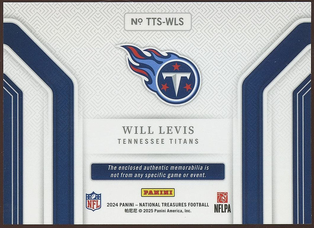 Will Levis 2024 National Treasures 3 Color Jersey Patch Tennessee Titans 17/25