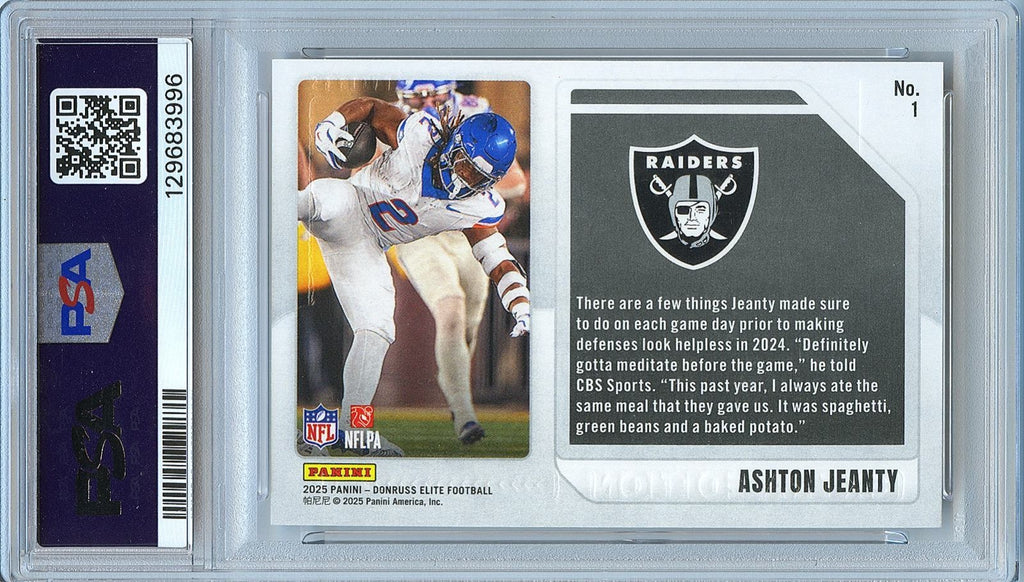 Ashton Jeanty 2025 Elite Extra Orange Rookie RC Boise State Raiders 4/199 PSA 9