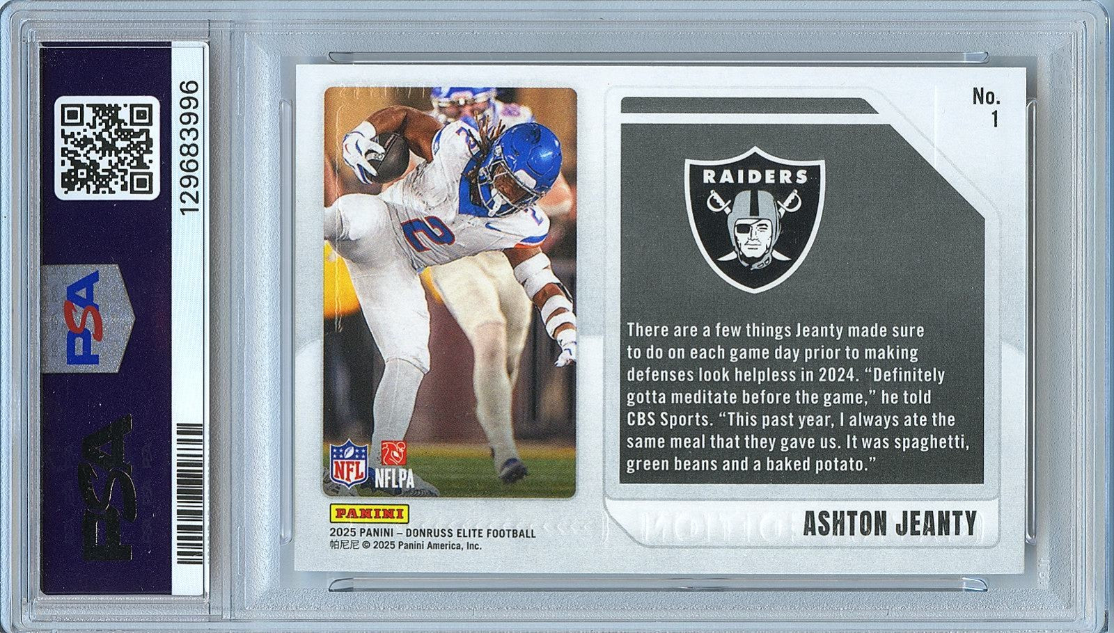 Ashton Jeanty 2025 Elite Extra Orange Rookie RC Boise State Raiders 4/199 PSA 9