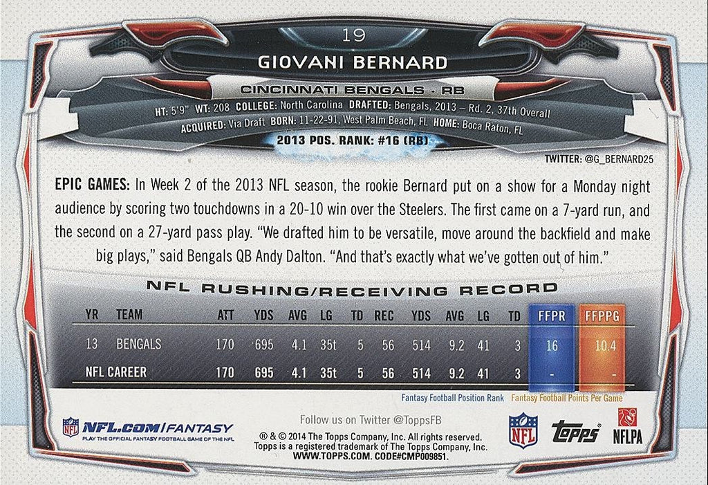 Giovani Bernard 2014 Topps Photo Variation SSP Cincinnati Bengals #19