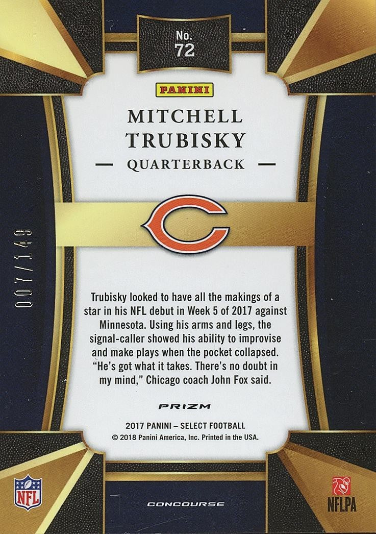 Mitchell Trubisky 2017 Select BLUE Prizm Rookie RC Chicago Bears Bills 7/149 #72