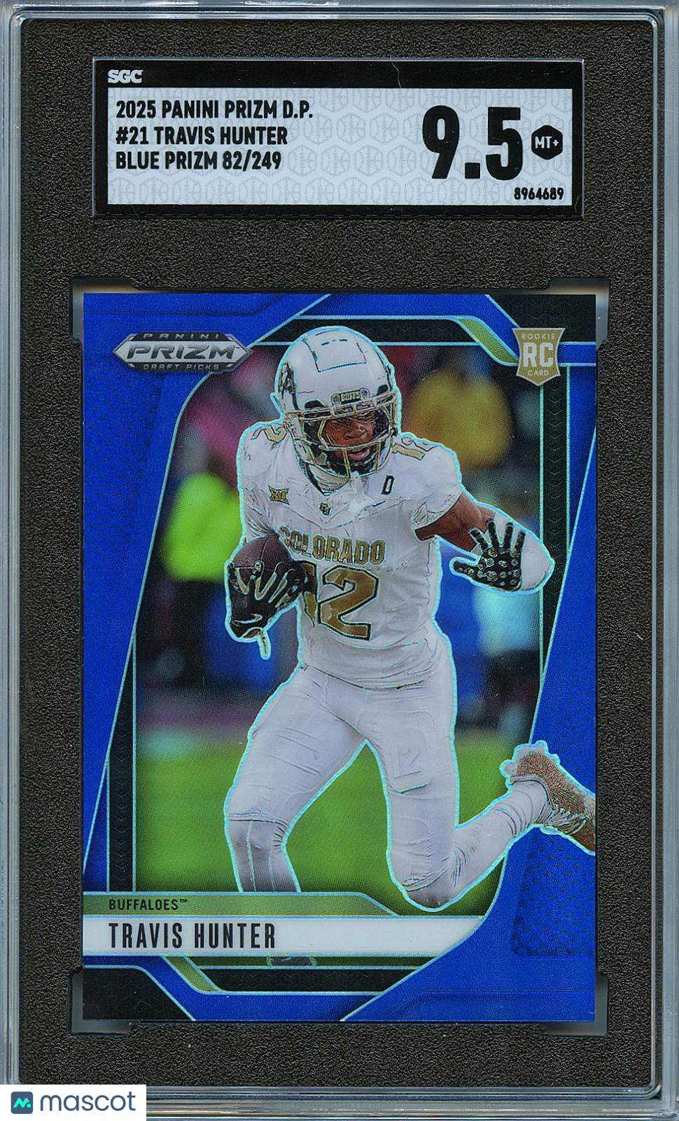 Travis Hunter 2025 Prizm Draft Blue Prizm Rookie Colorado Jaguars 82/249 SGC 9.5