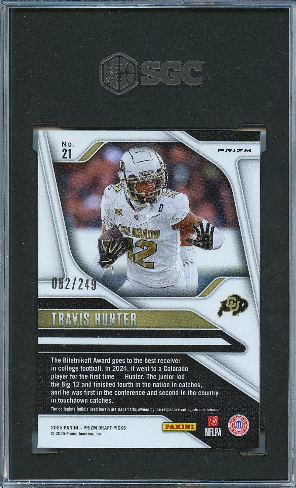 Travis Hunter 2025 Prizm Draft Blue Prizm Rookie Colorado Jaguars 82/249 SGC 9.5