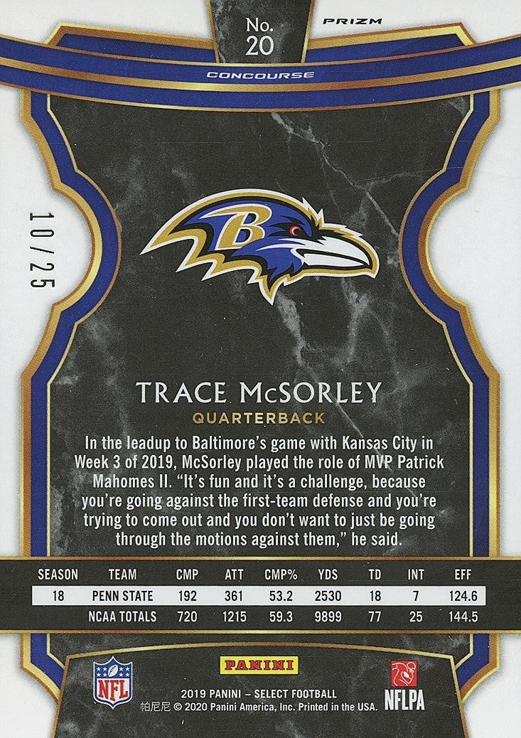 Trace Mcsorley 2019 Select Tie-Dye Prizm Rookie RC Baltimore Ravens 10/25