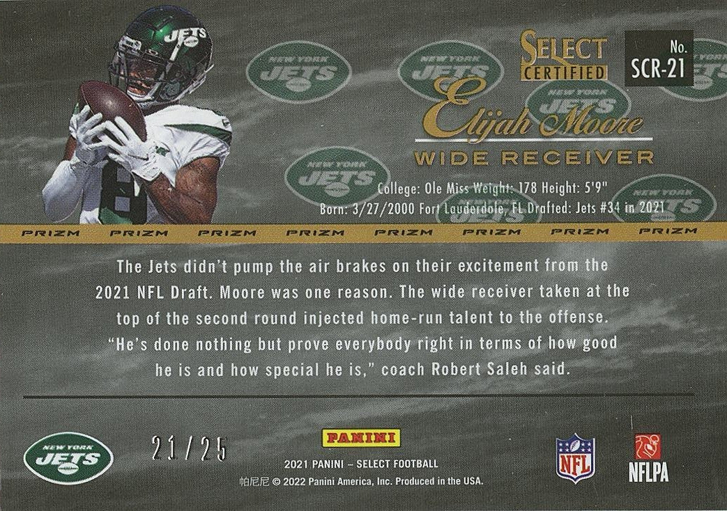 Elijah Moore 2021 Select Certified Tie-Dye Prizm Rookie RC NY Jets Bills 21/25