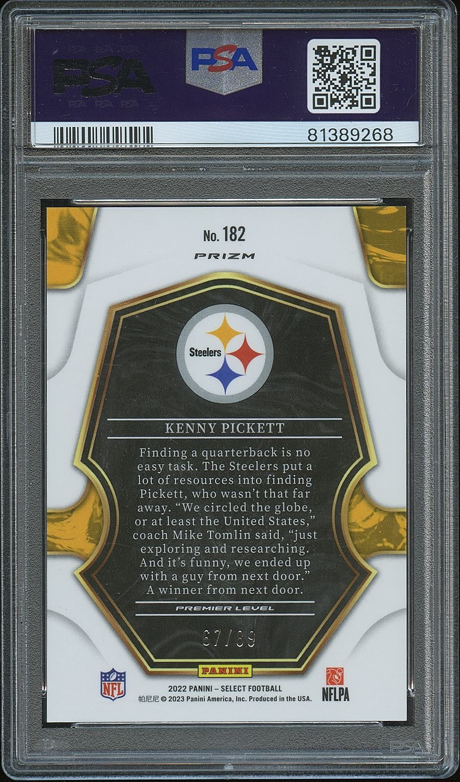 Kenny Pickett 2022 Select Dragon Scale Rookie RC Pittsburgh Steelers 67/89 PSA 9