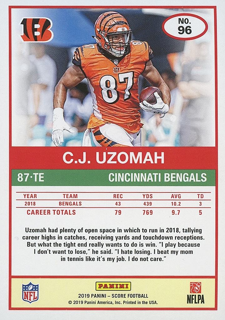 C.J. Uzomah 2019 Score Red Zone SSP SHORTPRINT Cincinnati Bengals 16/20