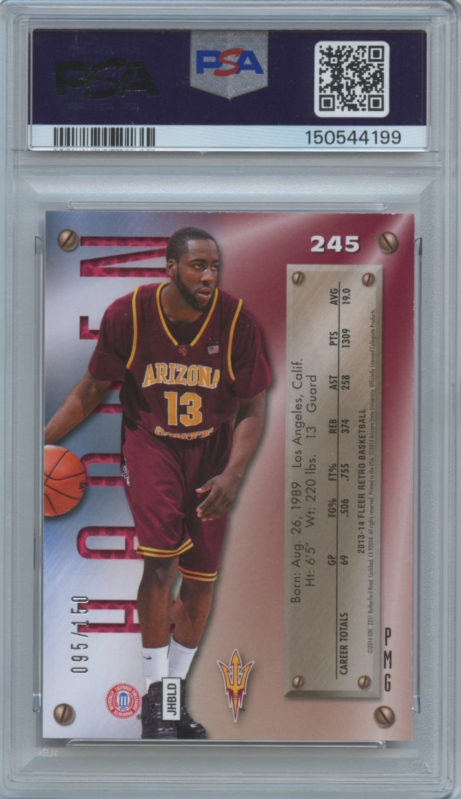 James Harden 2013 Fleer Retro Precious Metal Gems Red Arizona State 95/150 PSA 9
