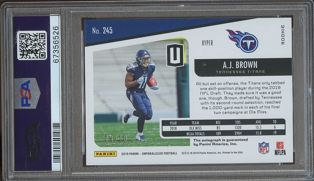 A.J. Brown 2019 Unparalleled Hyper Auto Autograph RC Eagles Titans 6/10 PSA 10