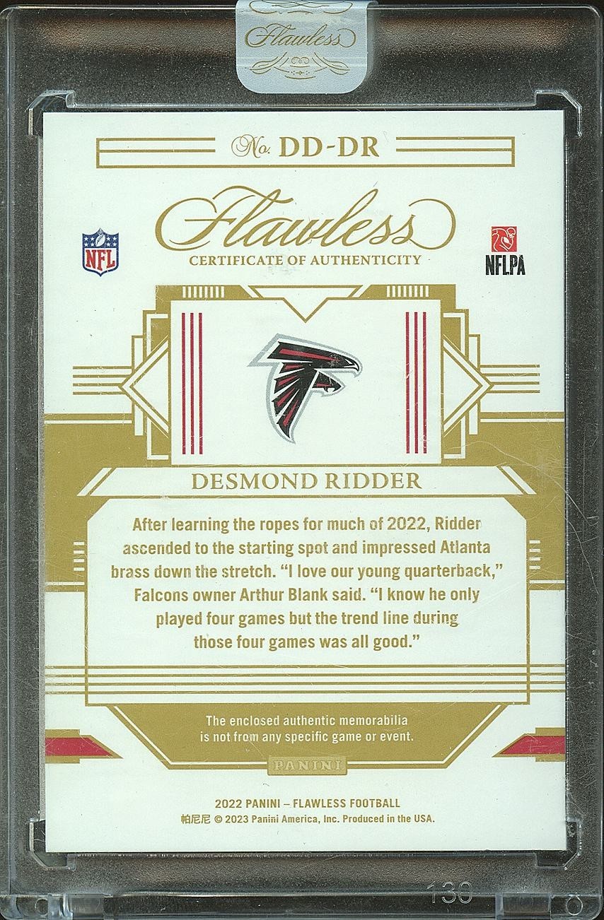 Desmond Ridder 2022 Flawless GOLD Patch RC Rookie Atlanta Falcons 10/15