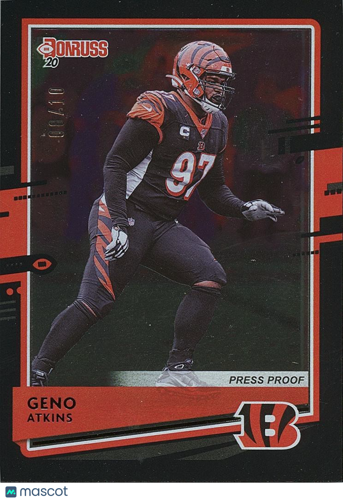 Geno Atkins 2020 Donruss Black Press Proof SSP Cincinnati Bengals 8/10