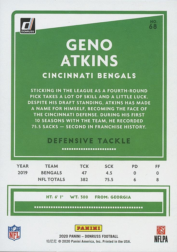 Geno Atkins 2020 Donruss Black Press Proof SSP Cincinnati Bengals 8/10