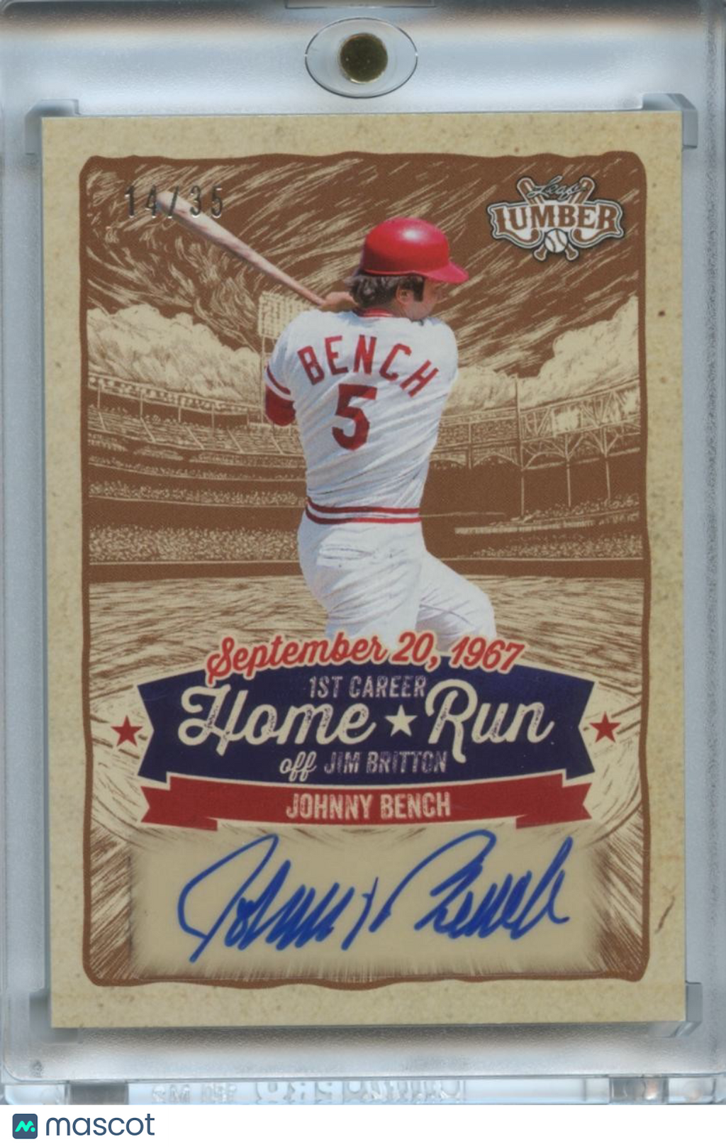 Johnny Bench 2025 Leaf Lumber Auto Autograph Cincinnati Reds 14/35
