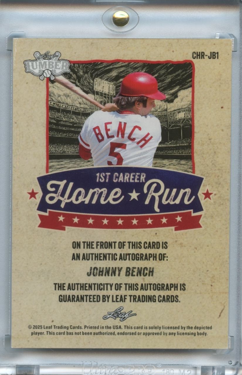 Johnny Bench 2025 Leaf Lumber Auto Autograph Cincinnati Reds 14/35