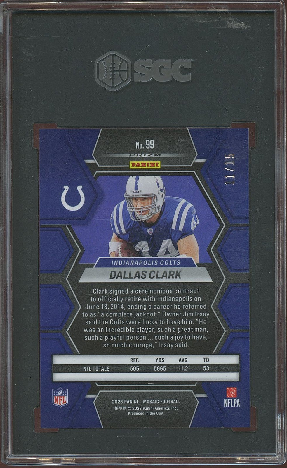 Dallas Clark 2023 Mosaic Tessellation Prizm SSP Indianapolis Colts 11/15SGC 9.5