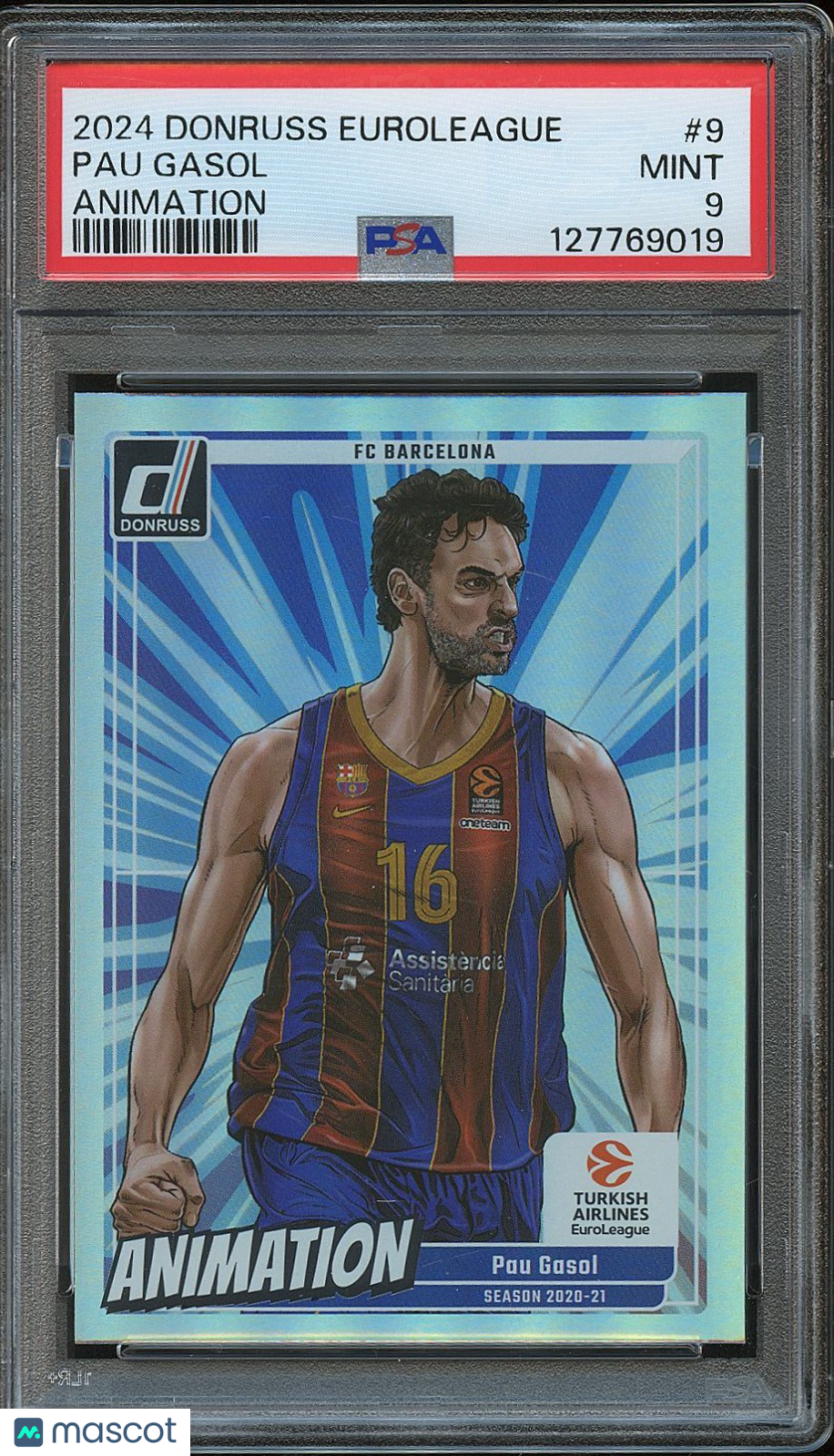 Pau Gasol 2024 Donruss Euroleague Animation SSP CASE HIT FC Barcelona PSA 9