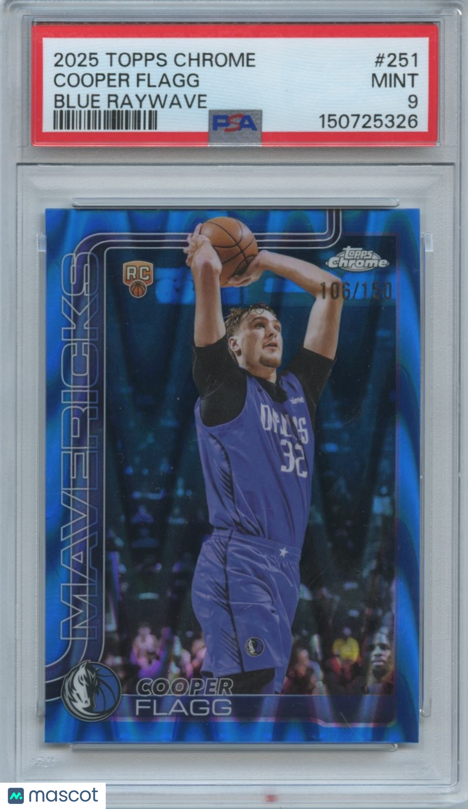 Cooper Flagg 2025-26 Topps Chrome Blue Raywave Rookie RC Mavericks 106/150 PSA 9