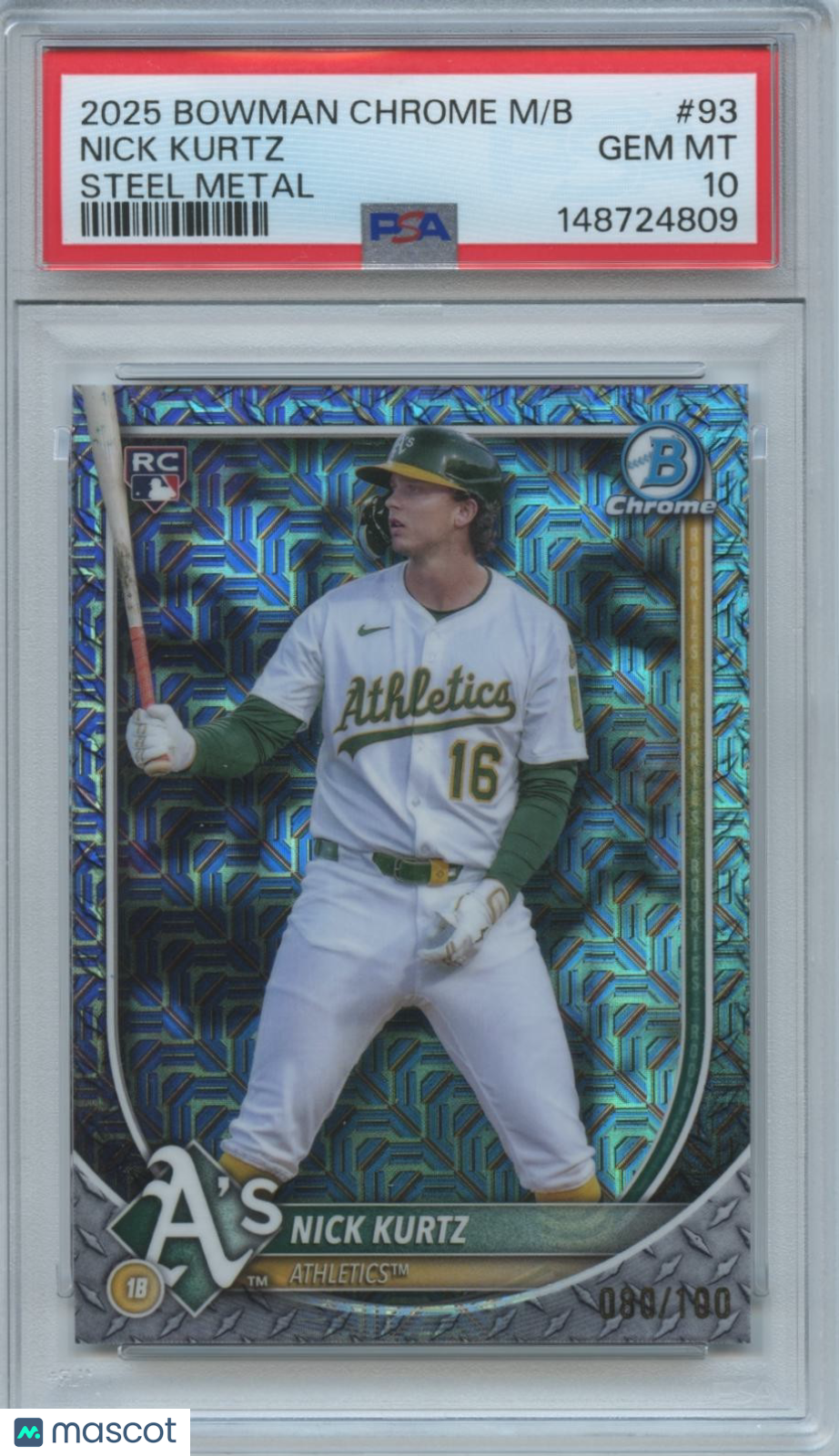 Nick Kurtz 2025 Bowman Chrome Steel Metal Rookie RC Athletics 80/100 PSA 10