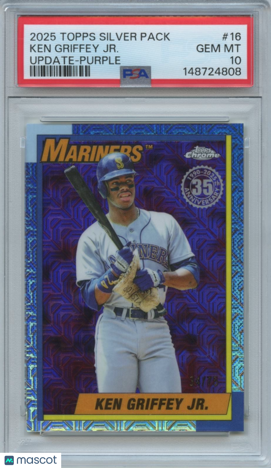 Ken Griffey Jr. 2025 Topps Chrome '90 Purple Refractor Mariners 34/75 PSA 10