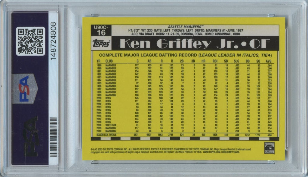 Ken Griffey Jr. 2025 Topps Chrome '90 Purple Refractor Mariners 34/75 PSA 10