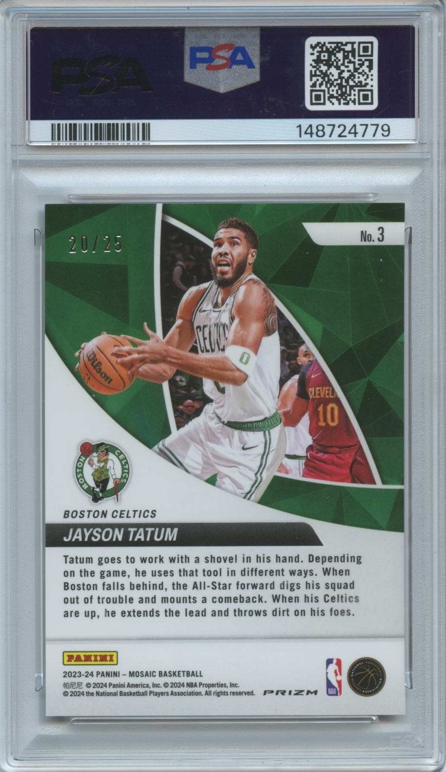 Jayson Tatum 2023-24 Mosaic Orange Fluorescent Prizm Celtics 20/25 PSA 9