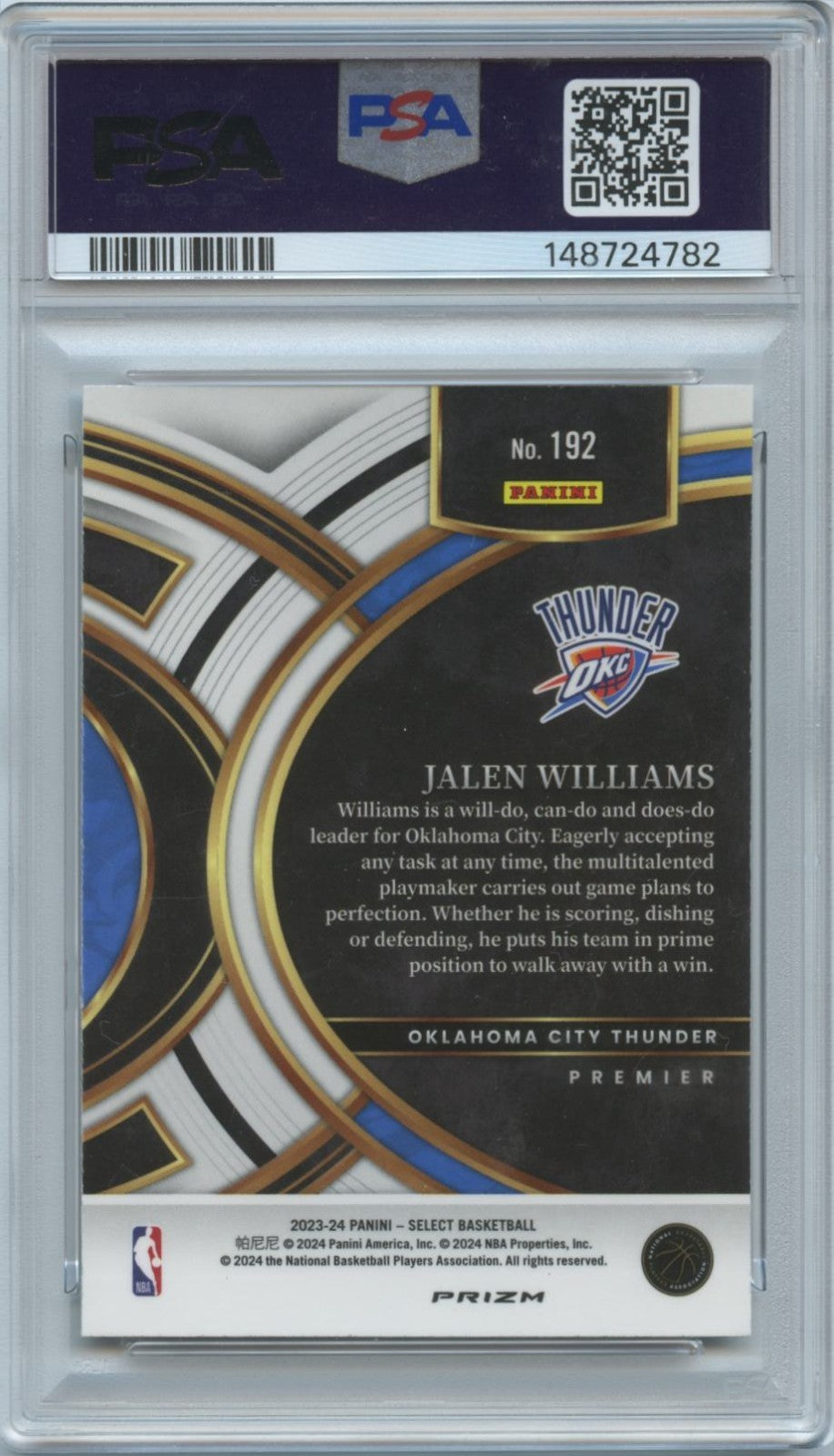 Jalen Williams 2023-24 Select Elephant Prizm SSP SHORTPRINT OKC Thunder PSA 10
