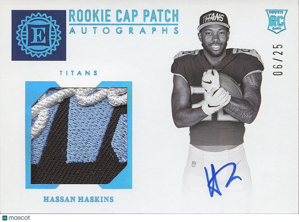 Hassan Haskins 2022 Encased Auto Autograph Cap LOGO Patch RC Rookie Titans 6/25